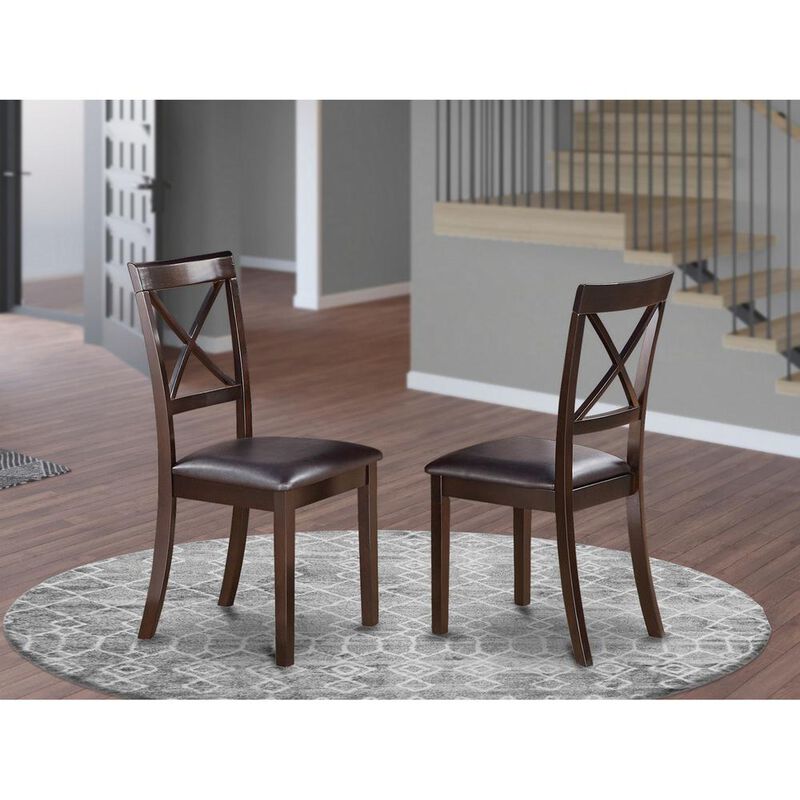 East West Furniture Boston  X-Back  Chair  for  dining  room  with    Faux  Leather  Upholstered  Seat,  Set  of  2