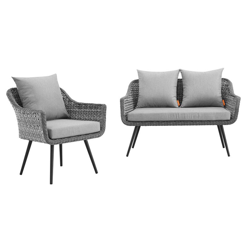 Modway - Endeavor 2 Piece Outdoor Patio Wicker Rattan Loveseat and Armchair Set Gray