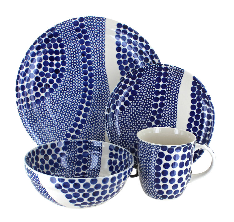 Blue Rose Polish Pottery Stars & Stripes 16 Piece Dinner Set