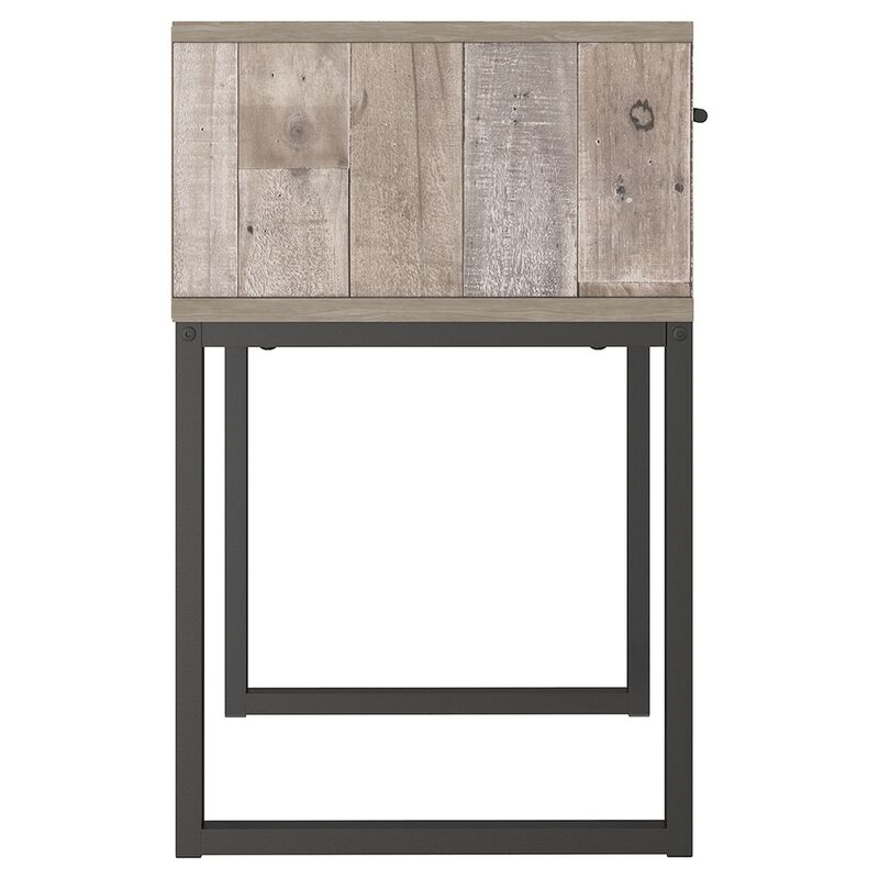 Grace 20 Inch Modern Nightstand, Metal Base, 1 Drawer, Whitewashed Wood-Benzara