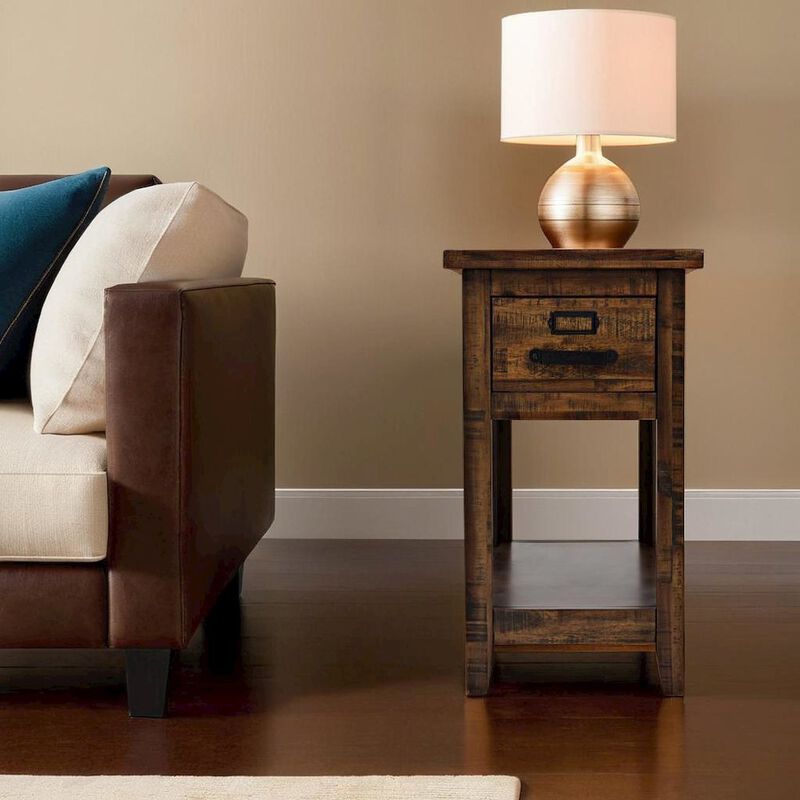 Starlight Canyon Home Gray One Drawer Chairside Table with Acacia and Veneer for Industrial Style