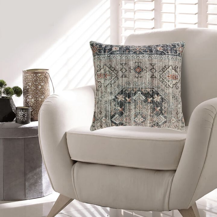 Throw Pillow Set of 4, 20 Inch, Polyester, Medallion Print, Brown, Gray -