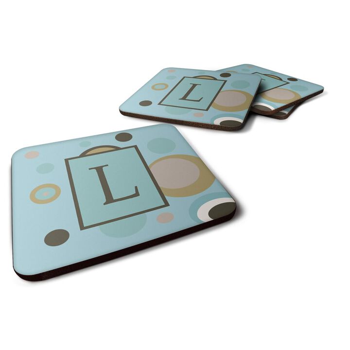 Caroline's Treasures CJ1013-LFC Monogram-Blue Dots Foam Coasters (Set of 4), Initial Letter L, 3.5 H x 3.5 W, Multicolor
