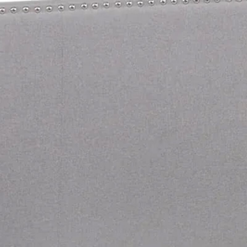 Shirin Twin Size Bed, Wood, Nailhead Trim, Upholstered Headboard, Gray - Benzara