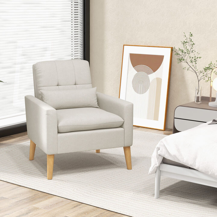 Accent Chair with Lumbar Pillow Natural Rubber Wood Legs Padded Cushions