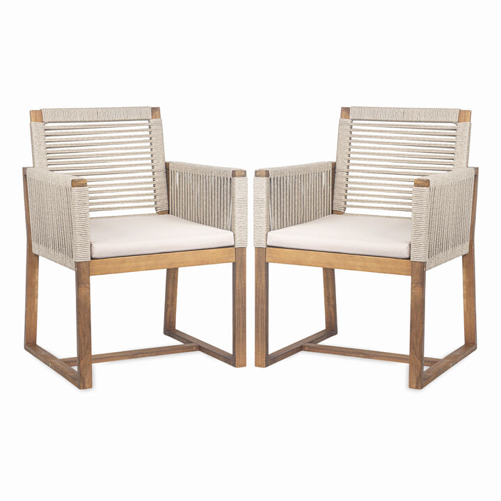 Merax Acacia Wood Patio Armchair Outdoor Dining Chairs Set of 2