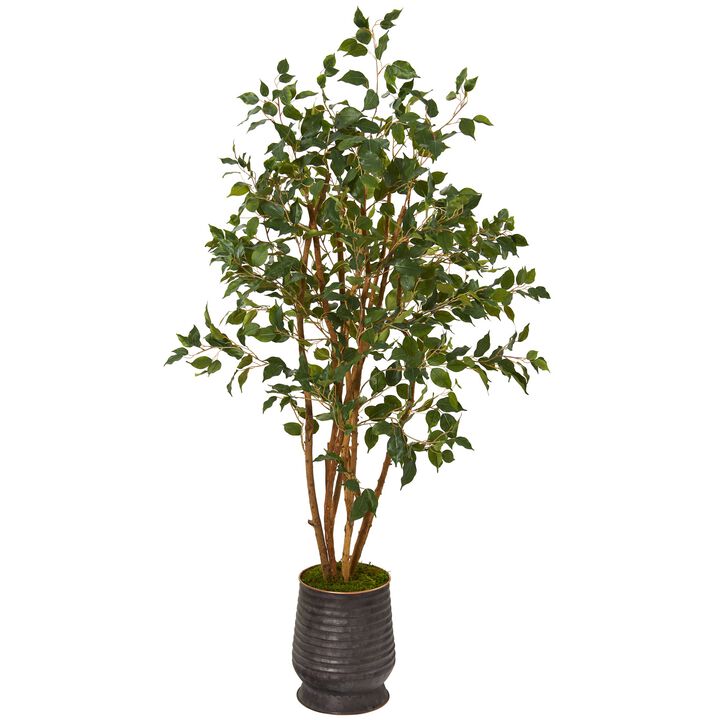 Hivvago 4.5 Feet Ficus Artificial Tree in Ribbed Metal Planter