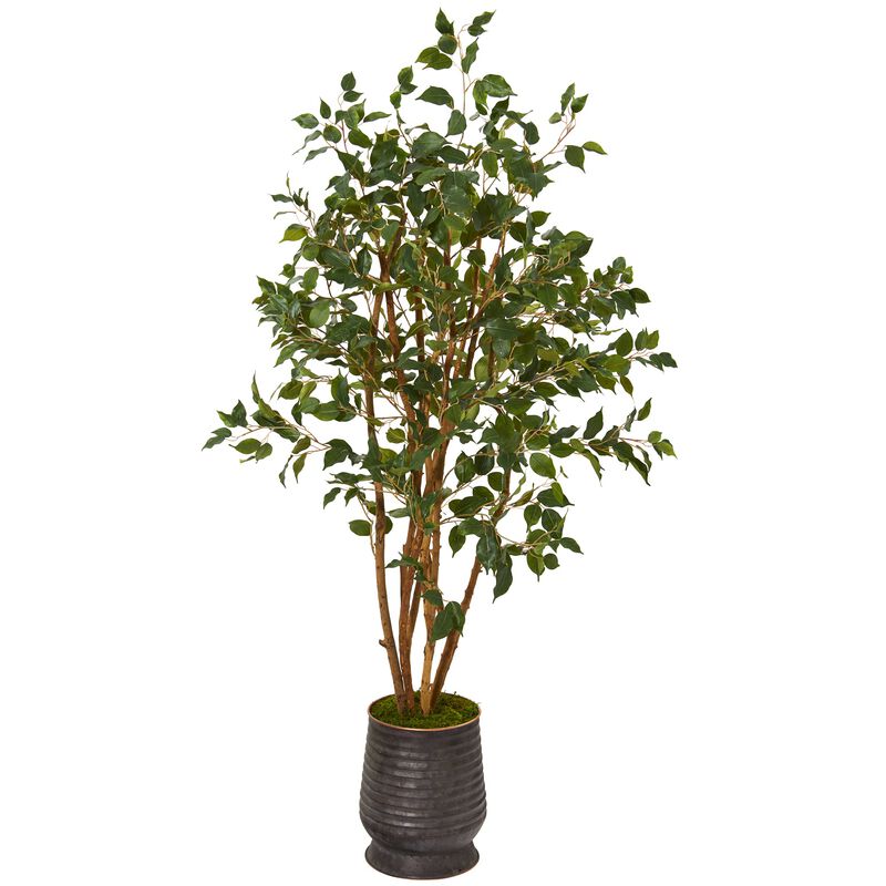 Hivvago 4.5 Feet Ficus Artificial Tree in Ribbed Metal Planter