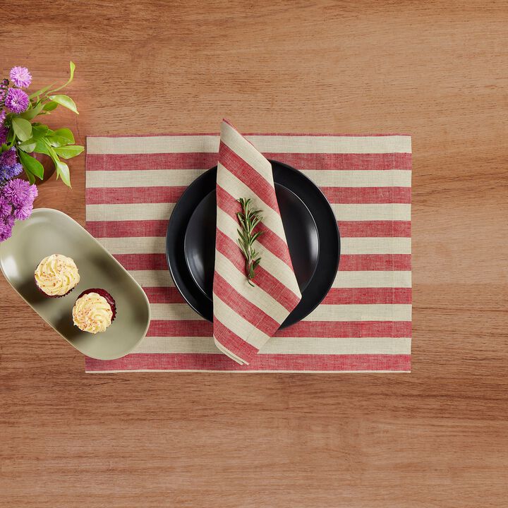 Solino Home 100% Pure Linen Placemats 14 x 19 Inch Set of 4 | Sorrento Stripe