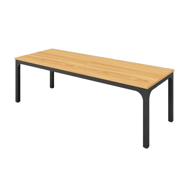 Lar Conference Table, 79 Inch Brown Rectangular Top, Black Metal Legs - Benzara