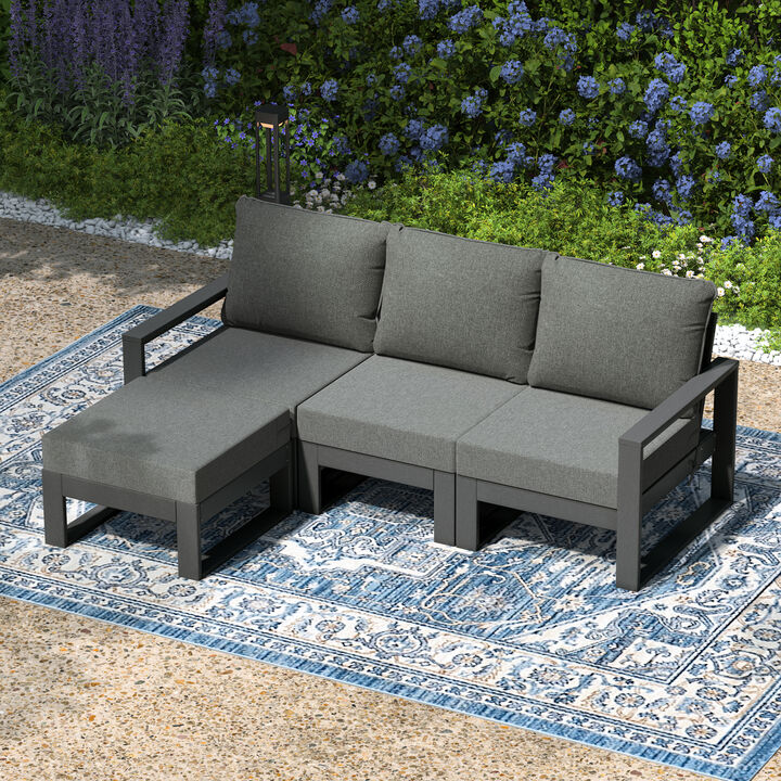 WestinTrends 4-Piece Outdoor HDPE All-Weather Modern Deep Seating Patio Sofa Sectional Set with Waterproof Cushions