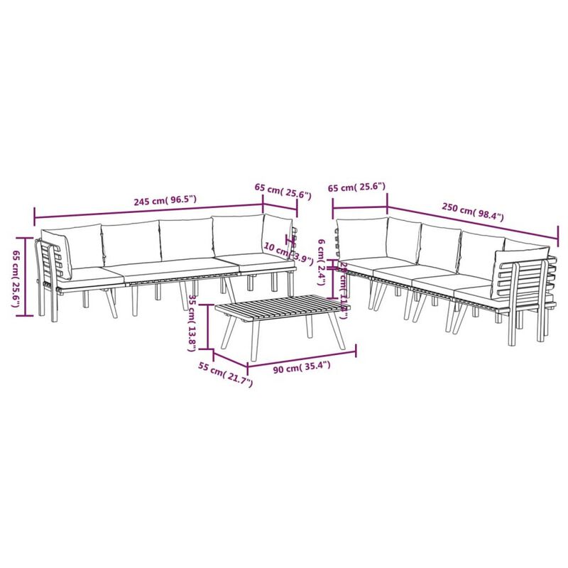 Roma 8pc Modular Outdoor Sofa and Table Set, Solid Wood, Gray, White - Benzara