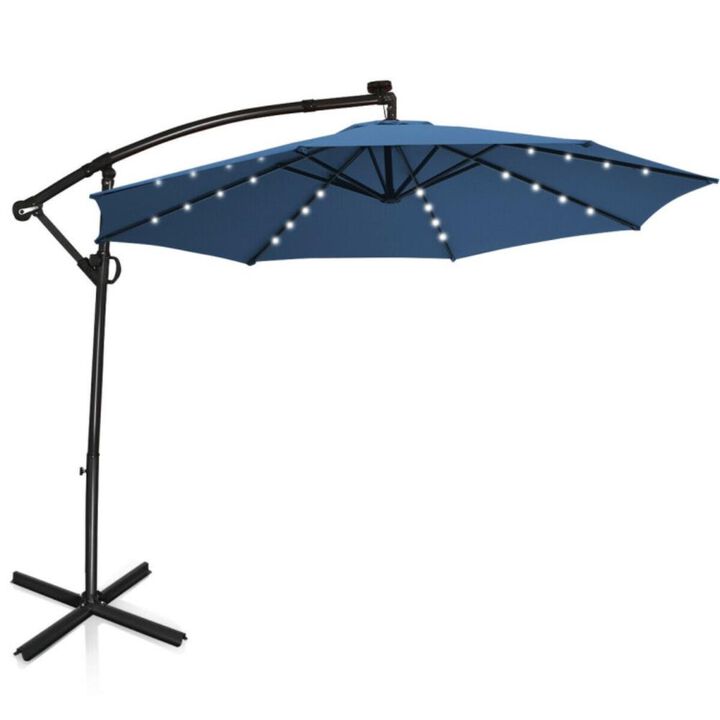 Hivvago 10 Feet 360° Rotation Solar Powered LED Patio Offset Umbrella without Weight Base
