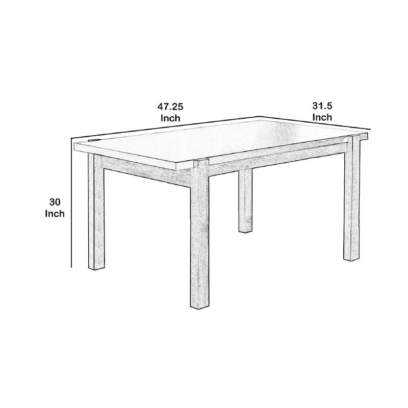 Rectangular Wooden Dining Table with Straight Legs, White and Brown - Benzara