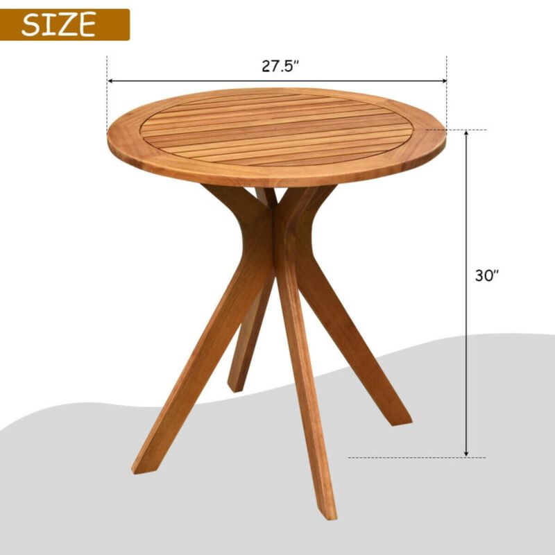 Hivvago 27 Inch Outdoor Round Solid Wood Coffee Side Bistro Table