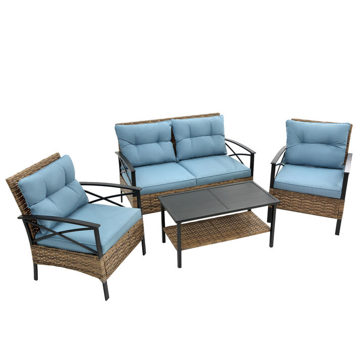 Outdoor Rattan Wicker Sectional Sofa Set with Cushion