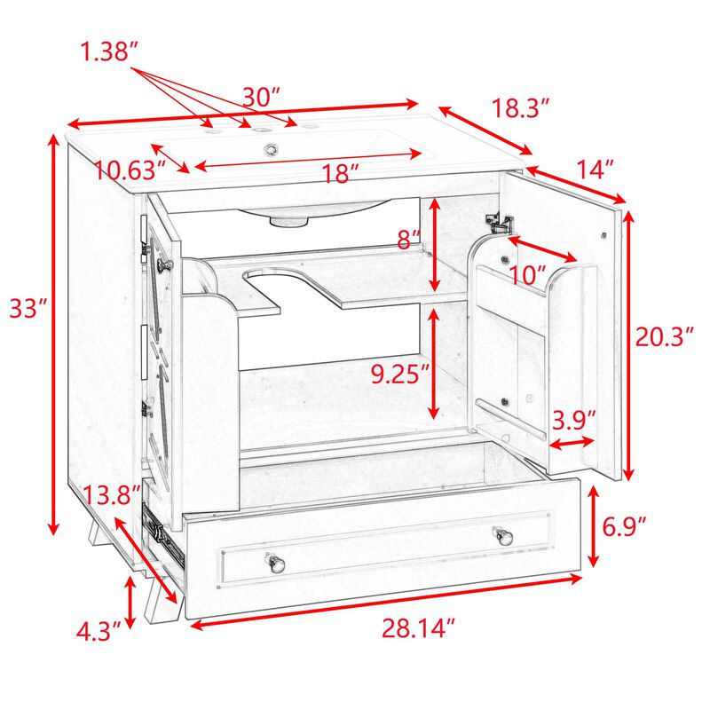 Gewnee Bathroom vanity, bulewhite, White