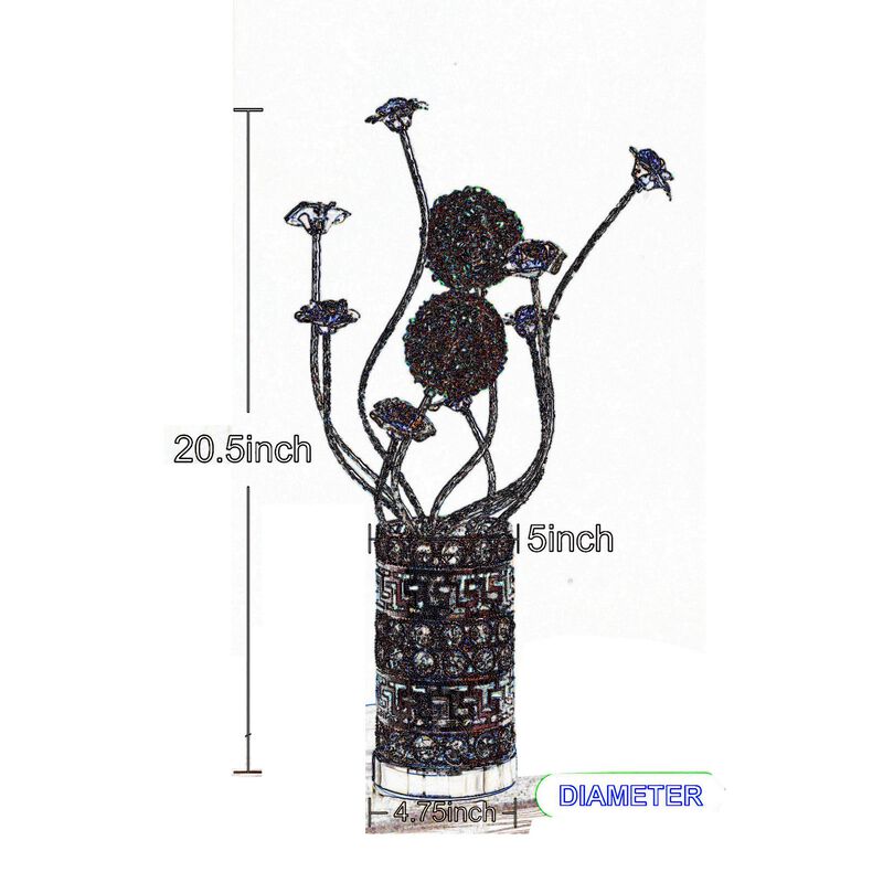 Table Lamp, Rose Bud Floral Vase, Cage Textured Gold Chrome 22 Inch  - Benzara