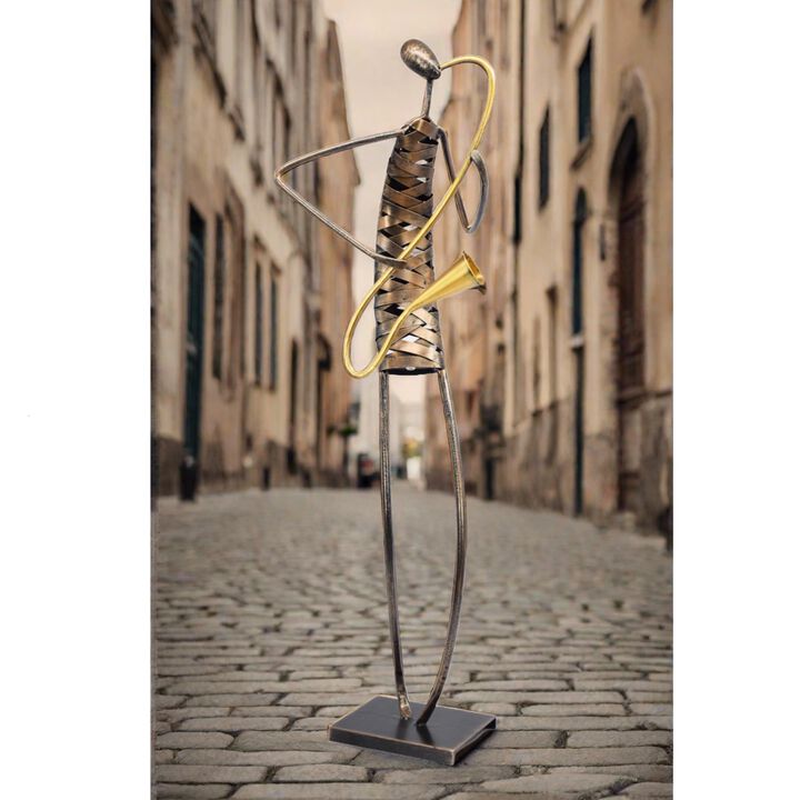 Playing Saxophone  Musician Brush Bronze Color Metal Sculpture