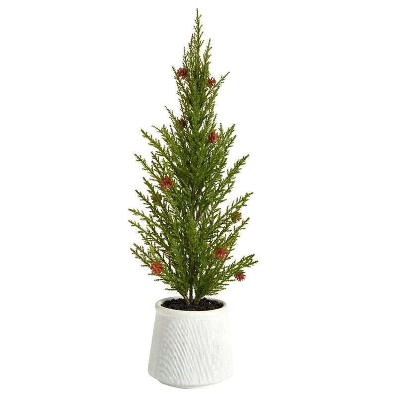 Hivvago 20 Feet Feet Cedar Pine “Natural Look Inches Artificial Tree with Mini Pine Cones in Decorative Planter