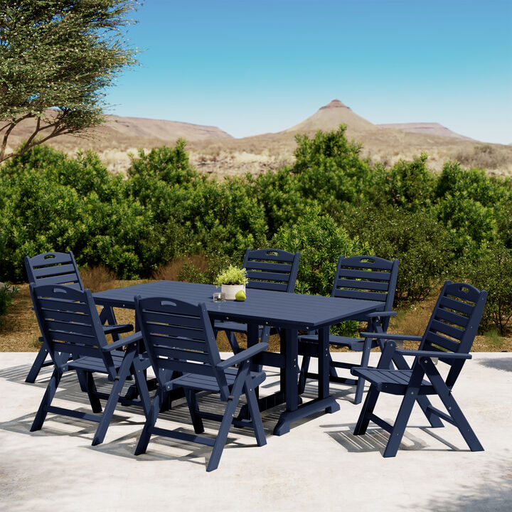 WestinTrends 7-Piece HDPE Rectangular Patio Dining Table Set with Foldable Chairs