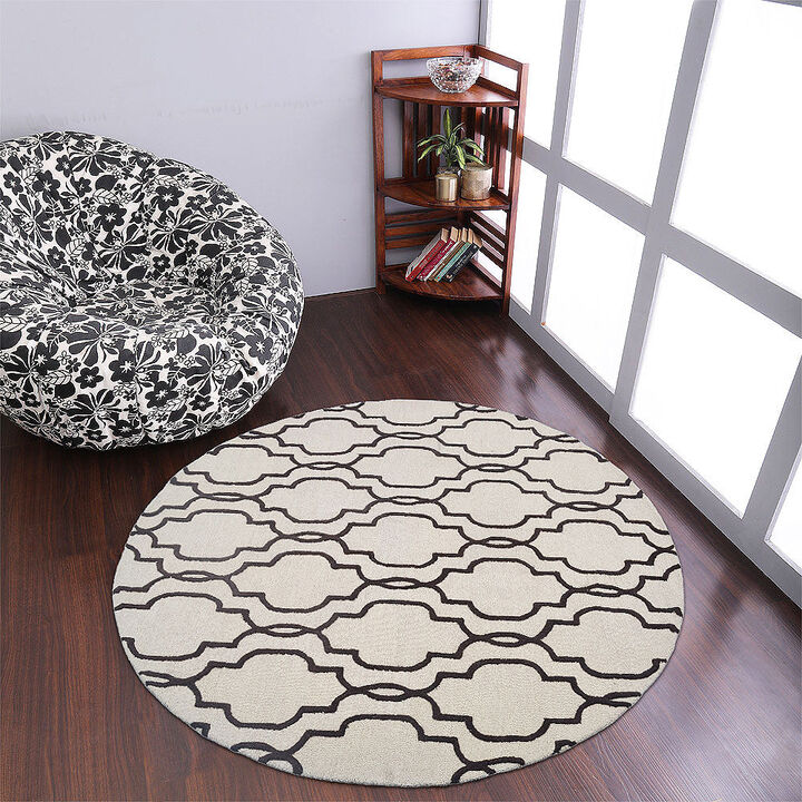 RUGSOTIC CARPETS HAND TUFTED WOOL ECO-FRIENDLY AREA RUGS  - 8'x8', Round Shape, Beige & Brown, Geometric Modern Design, High Pile Thick Handmade Area Rugs for Living Room, Bed Room (K09014)