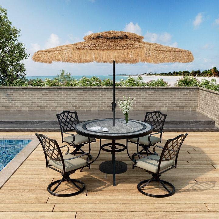 Mondawe 9 ft Hawaiian Style 2 Tier Straw Patio Umbrella Shade with Based Included