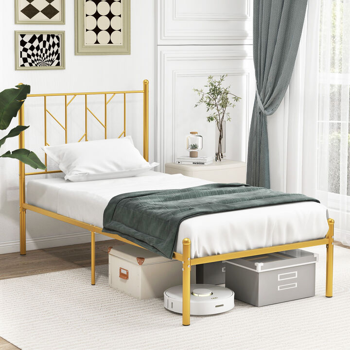 Metal Platform Bed Frame with Vintage Headboard