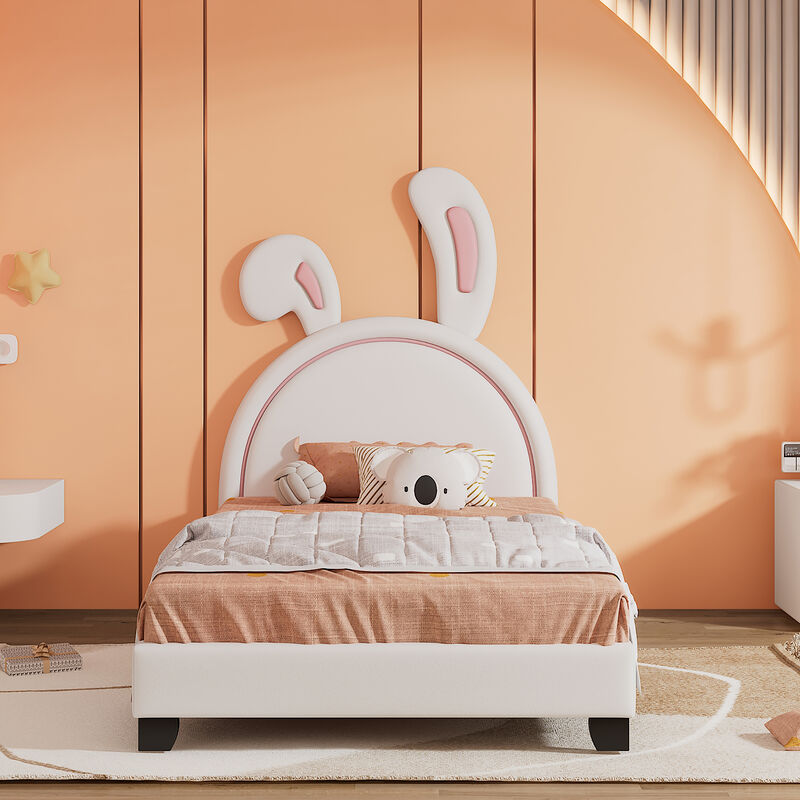 Merax Rabbit Upholstered Leather Platform Bed