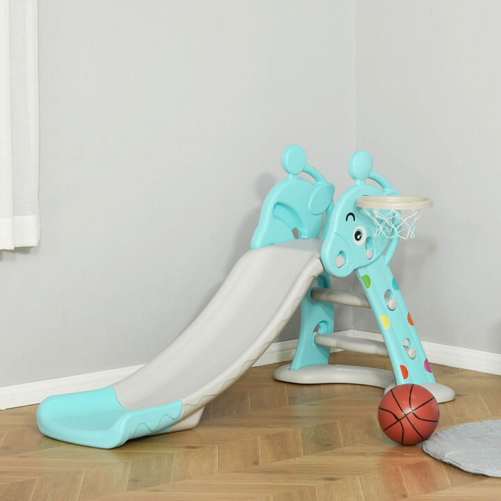 Blue Toddler Playset: Kids Slide and Basketball Hoop Combo