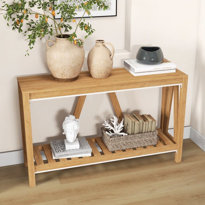 Brown Rustic Console: Farmhouse Table with Storage for Living Room