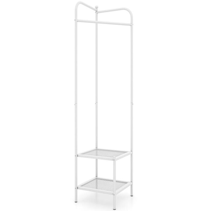 Hivvago Corner Coat Rack with Top Hanger and 2 Mesh Shelves for Entryway Hallway Living Room Bedroom