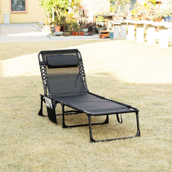 Black Garden Recliner: Folding Chaise with 5-Level Adjustable Back