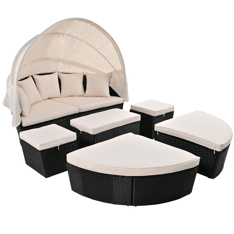 Merax Outdoor rattan daybed sunbed with retractable canopy