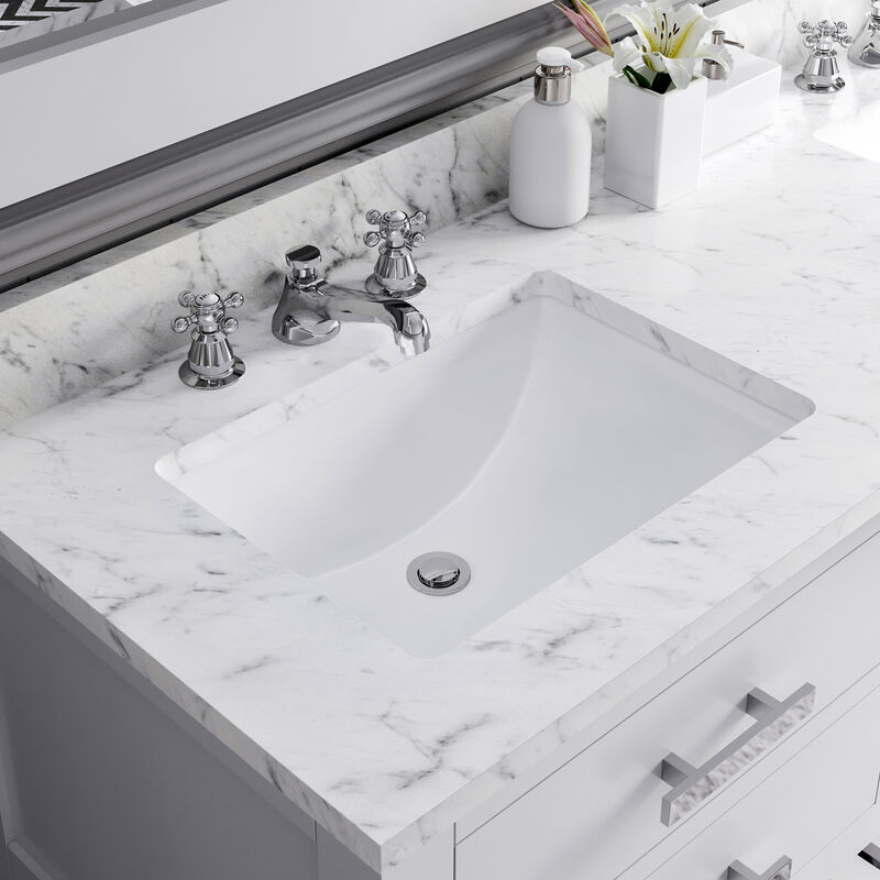 Madalyn 60 In. Double Sink Carrara White Marble Countertop Bath Vanity in Pure White