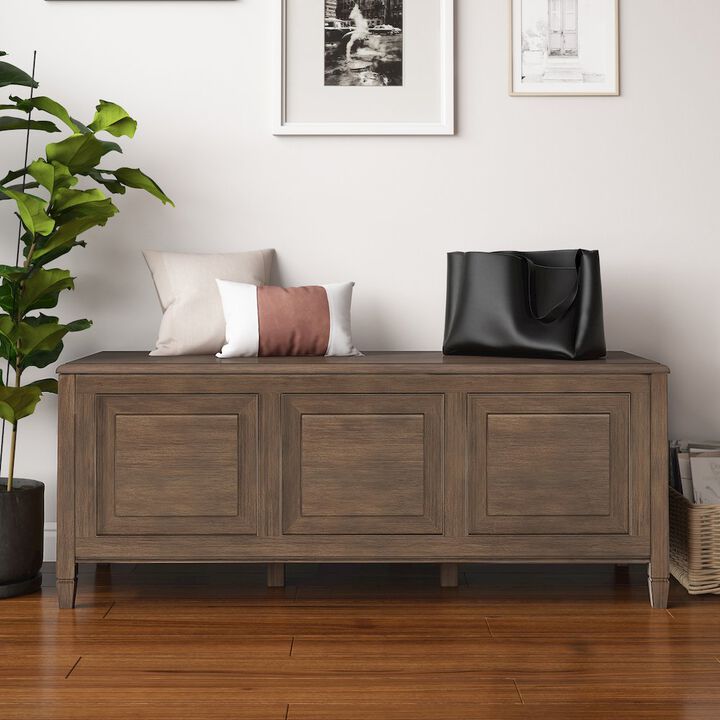 Simpli Home Connaught Solid Wood Storage Bench Trunk In Natural Aged Brown