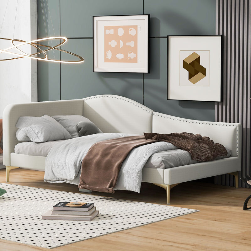 Merax Upholstered Daybed with Headboard and Armrest