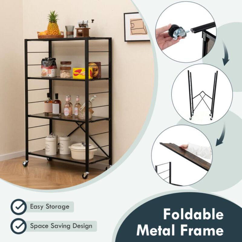 Hivvago 4-tier Foldable Storage Shelf for Tool Room Kitchen Living Room-Black