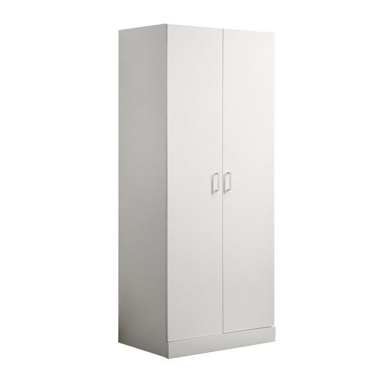 Cae 72 Inch Cabinet Armoire with Shelf, Hanging Rod, Double Door, White - Benzara