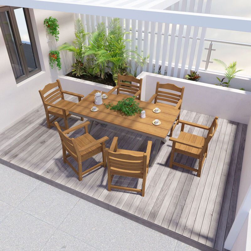 Patio Dining Chair With Armrest Set Of 2, Hips Materialwith Imitation Wood Grain Wexture, Teak