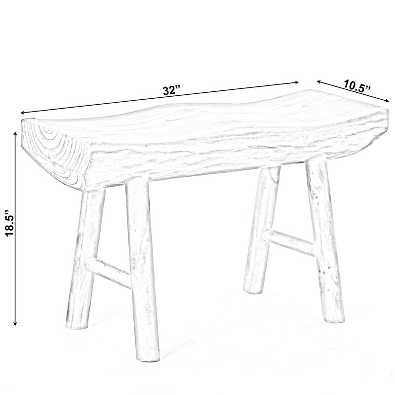 Rustic Carved Wood Natural Edge Entryway Log Accent Bench