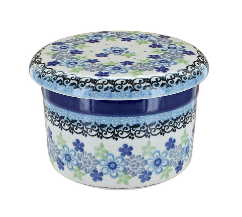 Blue Rose Polish Pottery Hummingbird French Butter Dish