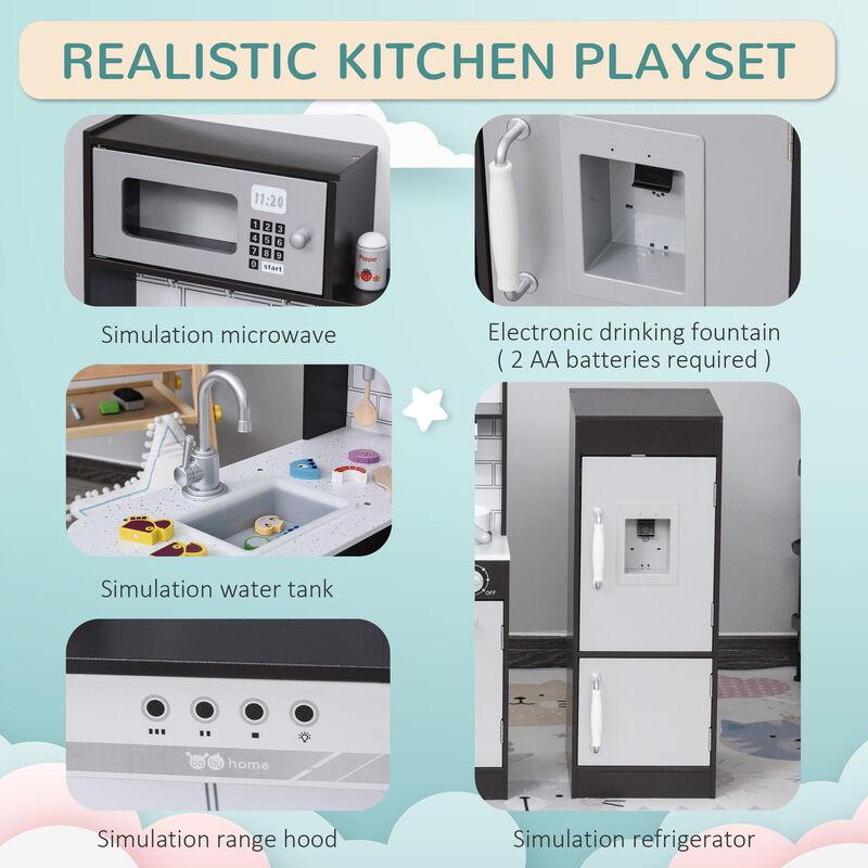 Black Pretend Cooking: Wooden Kids' Kitchen Set with Accessories