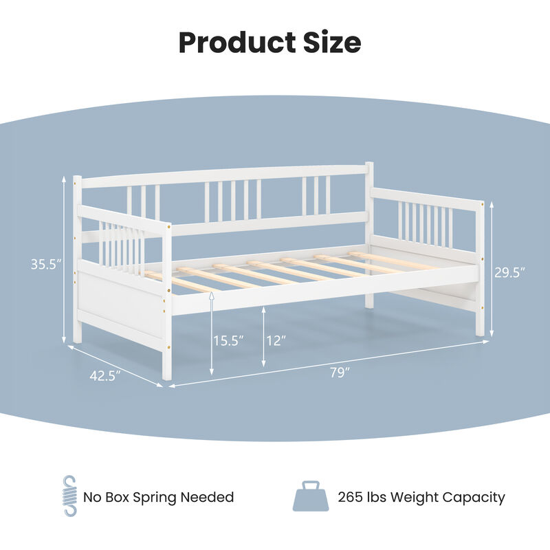 Twin Size Wooden Slats Daybed Bed with Rails