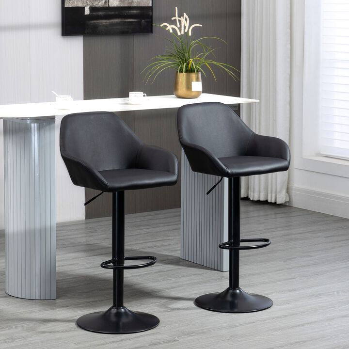 Black Bar Seating: Swivel Stools with PU Leather and Footrest