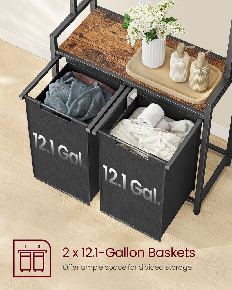 2 Section Laundry Sorter with Clothes Rack