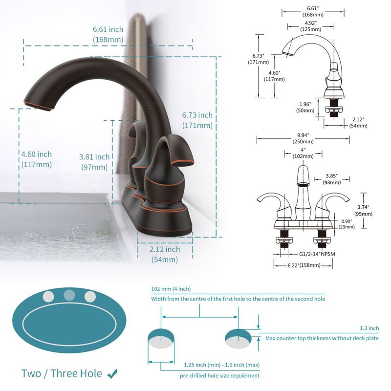Elegant 2-Handle Centerset Bathroom Faucet with Swan Spout and Water Hoses