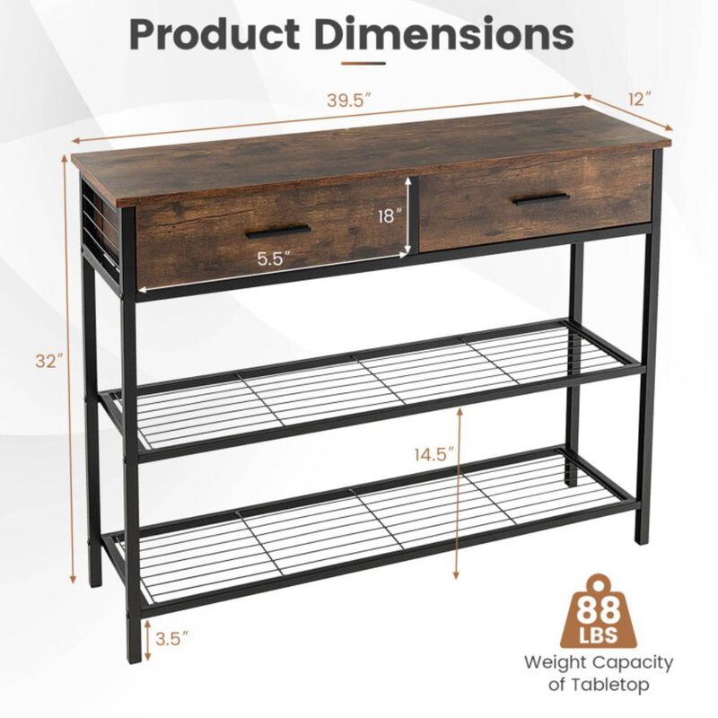 Hivvago 39.5 Inch Entryway Table with 2 Drawers and 2-Tier Shelves