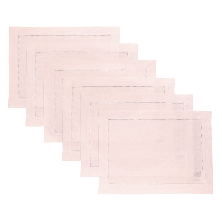 Solino Home 100% Pure Linen Placemats Set of 4 - 14 x 19 Inch | Classic Hemstitch