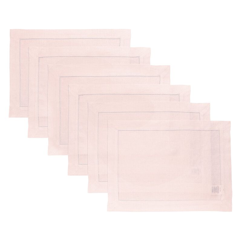 Solino Home 100% Pure Linen Placemats Set of 4 - 14 x 19 Inch | Classic Hemstitch